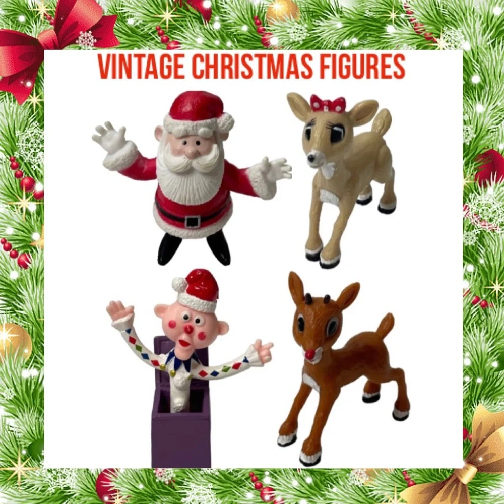 Vintage Christmas Decor Figures Santa Jack in the box Rudolph Reindeer Clarice